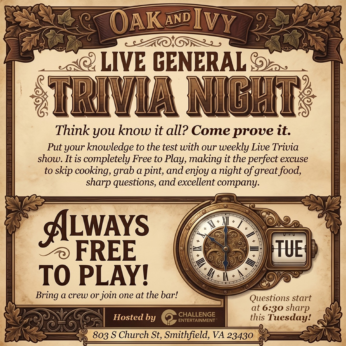 Trivia Night every Wednesday